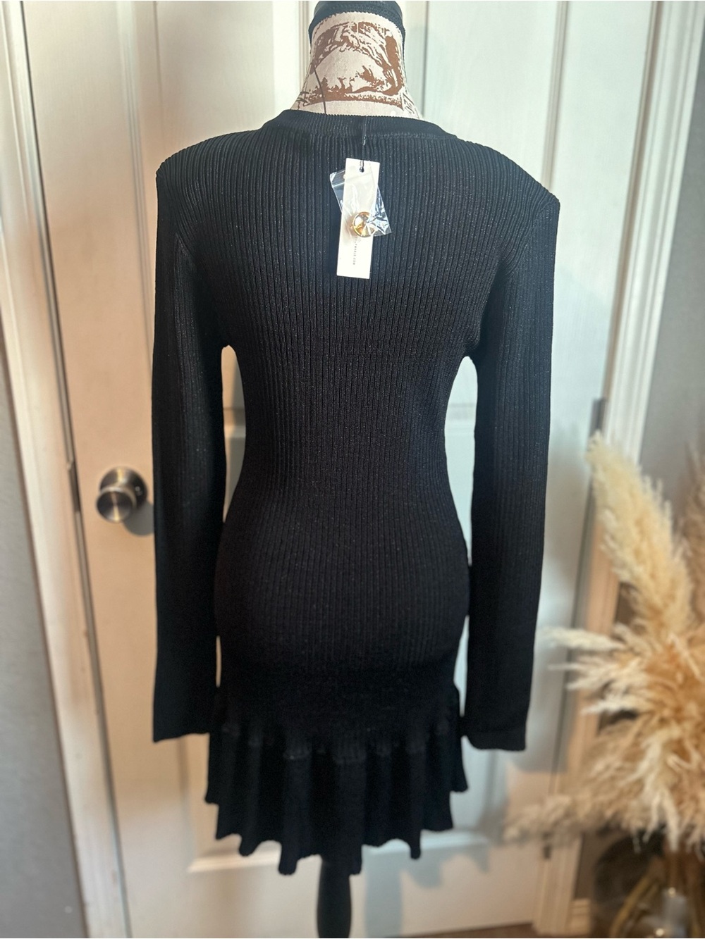 Mable Black Ribbed Button-Front Knit Dress - Picture 4 of 10